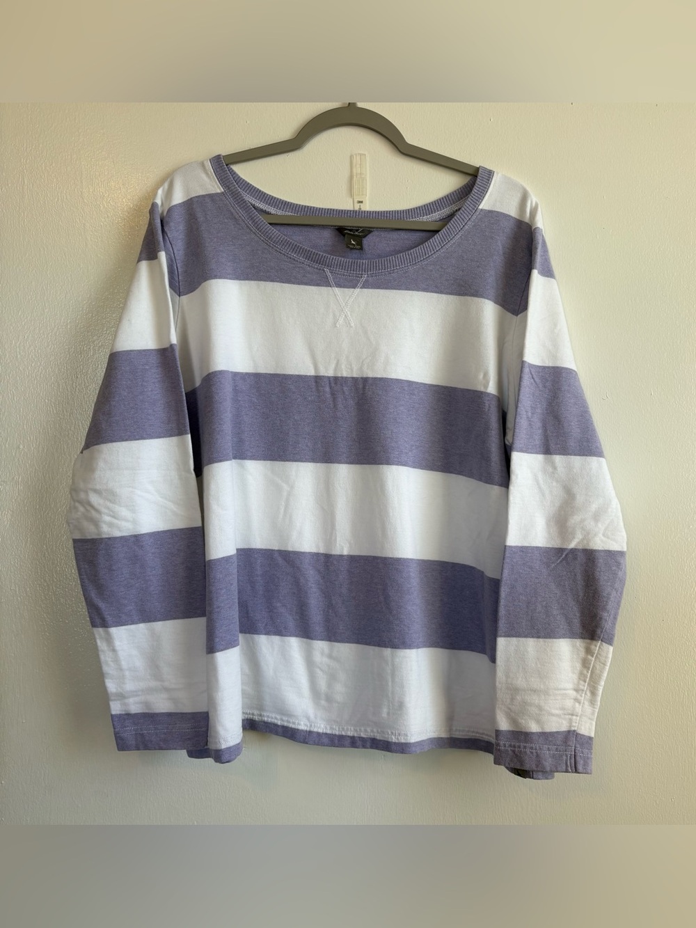 Eddie Bauer Purple/White Striped Cotton Knit Crew Neck Pullover Sweatshirt 2XL